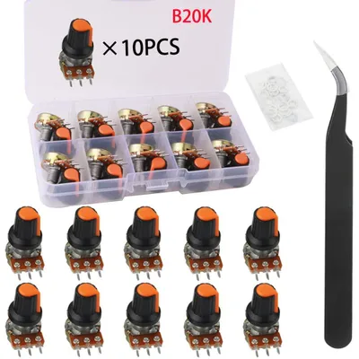 Potentiometer 20K, 3 Anschlüsse, 10 Stück, Drehpoti mit Muttern
