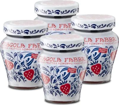 Produktbild von Food-United FRAGOLA FABBRI 1905 4x230g Erdbeeren aus Italien eingelegt und halb-kandiert in Sirup - ohne Aroma- Farb- & Konservierungsmittel, für Erdbeer-Eisbecher-oder für Erbeeren-Sorbets-Cocktails-Desserts-Pavlova, GVO-Frei Glutenfrei & 100% nat