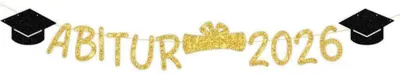 Productafbeelding van Girlande "Abi 2026" met gouden glitter en afstudeerkap voor het afstudeerfeest