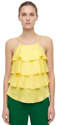 Produktbild von Damenbluse Zara Gelb Satin mit Rüschen ärmellos elegant leichtes Sommertop S
