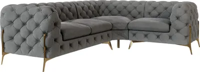 Produktbild von S-STYLE MÖBEL - Chesterfield Ecksofa Nova mit Goldene Metall Füßen aus Grau Samtstoff - Ottomane rechts, B/T/H: 264 cm / 204 cm / 75 cm