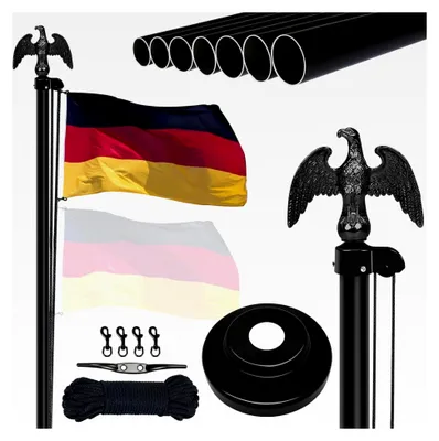 Produktbild von Fahnenmast 6M stabil, 20FT Aluminium, höhenverstellbar, Set für den Außenbereich, deutscher Fahnenmast (Schwarz)
