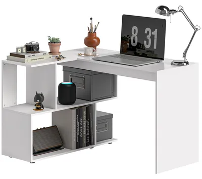 Immagine prodotto di Scrivania Angolare Moderna per Ufficio con 4 Ripiani in Legno Bianco, 120x100x77 cm