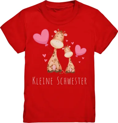 Produktbild von Kleine Schwester T-Shirt Giraffe Kleine Schwester Geschenk – Red / 110/116 (5-6)