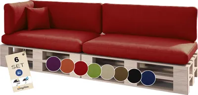 Produktbild von sunnypillow Palettenkissen Outdoor, wasserdicht, UV-lichtecht - 6er Set - Palettenauflage für Palettensofa für Haus, Garten - Palettenpolster für Palettenmöbel - Rückenkissen & Sitzkissen Rot
