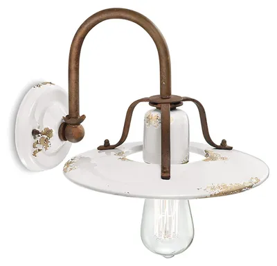 Image de Lampe murale vintage en fer et céramique blanche 1 lumière E27 25cm