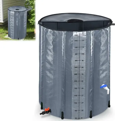 Produktbild von LARS360 500L Regentonne Faltbar Regenwassertonne Regenwasserfass Regenwassertank PVC Wassertank mit Ablassventil -Anthrazit mit Messskala