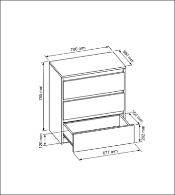 Produktbild von Praktische Kommode mit 3 Schubladen für Schlafzimmer Wohnzimmer oder Flur