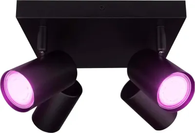 Produktbild von Ledvion - LED Deckenstrahler, Schwarz 4-lights, Dimmbare, 5W, RGBWW, Kippbar, GU10 Fassung, IP20, Inkl. GU10 Lampe