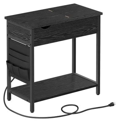 Immagine prodotto di Tavolino laterale, comodino con prese di corrente e porte USB | Nero | 31,5 x 60 x 60 cm