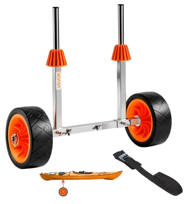 Produktbild von VEVOR Schwerlast-Kajakwagen, 127 kg Tragfähigkeit, abnehmbarer Kanu-Wagen mit 10'' soliden Reifen, verstellbare Breite & oberer Schaumstoffschutz, für Kajaks mit Ablauflöchern von 2,54 cm und mehr, 250 lbs