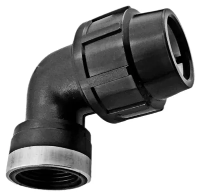 Produktbild von 25 mm PP Fittings für PE Rohr Klemmverbinder Kunststoffrohr Verschraubung Winkel | Winkel 90 Grad mit IG 1 Zoll