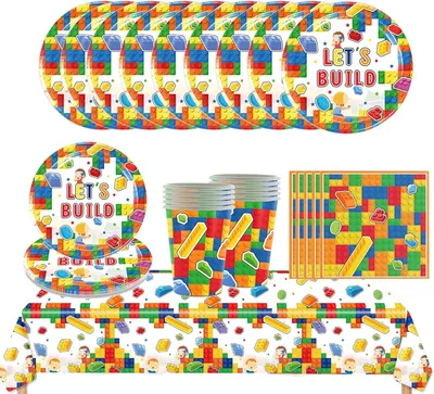 Imagen del producto de Juego de vajilla para cumpleaños, de 41 piezas, que incluye platos de cartón, vasos, servilletas y mantel, ideal para fiestas infantiles