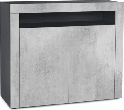 Produktbild von Vladon Kommode Valencia,  Germany, Sideboard mit 2 Türen und 1 offenem Fach, Schwarz matt/Beton Oxid Optik/Beton Oxid Optik (108 x 92 x 40 cm)