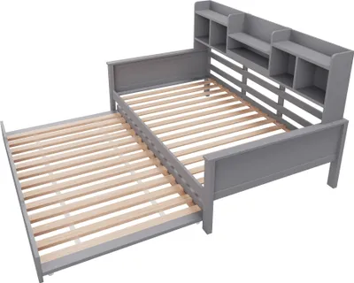 Image de LVHOM Lit de jour 90x200cm avec lit gigogne 90x190cm, Canapé-lit avec espace de rangement, Lit de jour gigogne en pin, Lit simple avec sommier à lattes, Gris