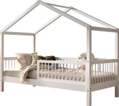 Produktbild von Hausbett >Buche Massiv< in Buche massiv weiß lackiert - 207,5x170x97,5 (BxHxT)