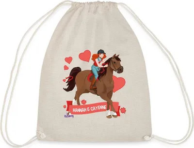 Produktbild von Spreadshirt Schleich Horse Club Hannah & Cayenne reiten aus Turnbeutel, One size, Natur