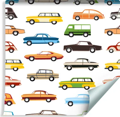 Produktbild von 10m VLIES TAPETE Rolle Kinderzimmer Bunte Autos Retro Transport Stadt XXL
