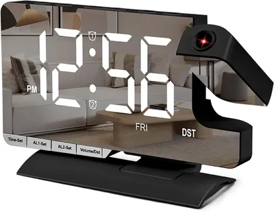 Produktbild von Digitaler Wecker mit Projektion, 7,3 Zoll LED Spiegeluhr, 180° drehbarer Projektor, Dual Alarm, Snooze, 6 Helligkeitsstufen, 5 Lautstärken, USB-C