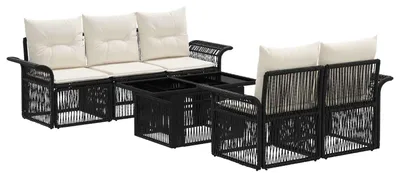 Image de Ensemble de canapés de jardin vidaXL, 6 pièces, noir et crème, en polyrotin