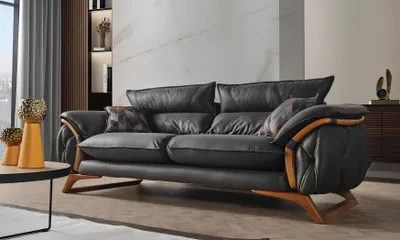 Zdjęcie produktu dla Czarna trzyosobowa sofa 3-osobowa sofa Zestaw trzyosobowy Trzyosobowa sofa tapicerowana