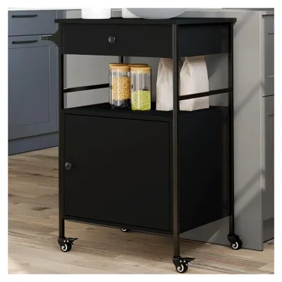 Produktbild von Trolleys-Küchen- & Esszimmerwagen, Küchenwagen, Schwarz, 56 x 43 x 89,5 cm, Holzwerkstoff