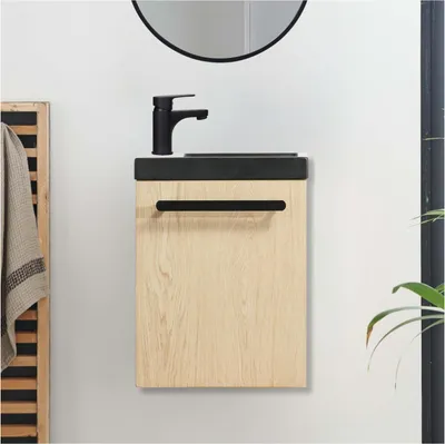 Image de Ensemble lave-mains suspendu NEVADA avec robinet noir