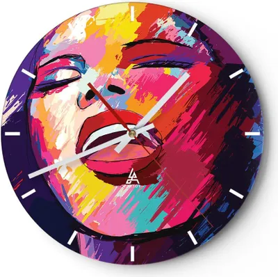 Produktbild von Wanduhr - Rund - Glasuhr - Frau Abstraktion - 30x30cm - Schleichendes Uhrwerk - Lautlos - zum Aufhängen bereit - Dekoration Modern - Wanddekoration aus Glas - C3AR30x30-4019