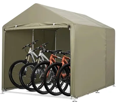 Image de Abri de jardin pour vélos - Garage extérieur pour vélos - Pour 3 à 4 vélos - Imperméable, résistant aux UV, tissu 420D - Convient pour les vélos, les motos et les outils - Couleur : vert