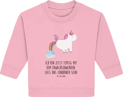 Produktbild von Mr. & Mrs. Panda Organic Baby Pullover Einhorn Pupsen 6. - 12. Monat - Baumwolle Pink - Geschenk, Unicorn, Lustig, Spaß, Glitzer, Bullover, Regenbogen