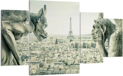 Produktbild von Bild auf Leinwand - Leinwandbild - 4 Teile - Wasserspeier Paris Notre-Dame - 160x90cm - Wand Bild - Wanddeko - Wandbilder - Leinwanddruck - Bilder - Wanddekoration - Leinwand bilder - DL160x90-4544