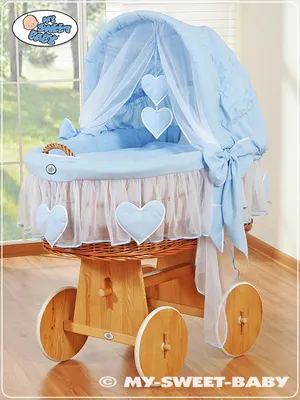 Produktbild von MY SWEET BABY Babybett Naturfaser Blau mit Verstellbarem Dach und Premium Matratze