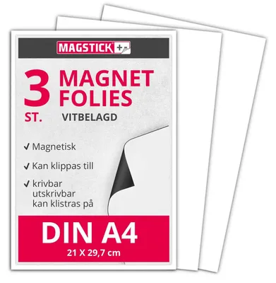 Productafbeelding van Set van 3 magnetische folies, formaat A4 - Permanent beschrijfbaar, witte coating