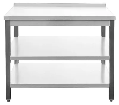 Obrázok produktu pre Edelstahl Arbeitstisch mit Aufkantung verschweißt Bautiefe 800mm mit Grundboden & Zwischenboden AISI 304