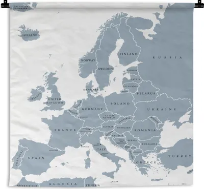 Produktbild von MuchoWow® Wandteppich Wandbehang Karte - Europa - Grau 60x60 cm Tapisserie Dekoration Wandtuch - Dekorationen - Wand Decke