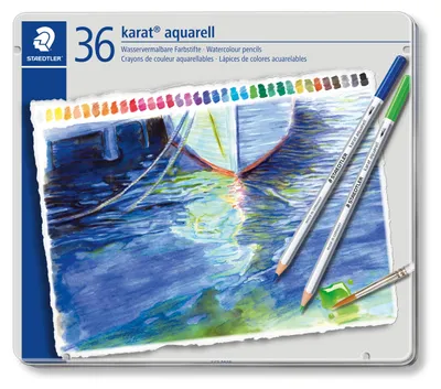 Obrázek produktu pro STAEDTLER Karat Aquarell, sada 125 akvarelových tužek – kovové pouzdro s 36 tužkami