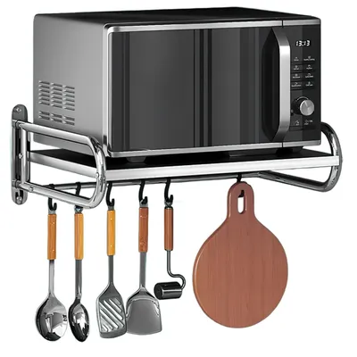 Produktbild von Wandmontierte Mikrowellenhalterung aus Edelstahl für die Küche Organizer-Regal über dem Mikrowellen-Wandhalterungs-Ofengestell Mikrowellengestell