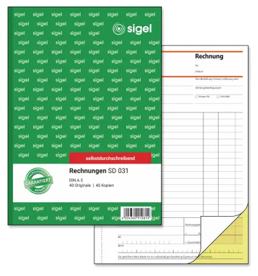 Produktbild von SIGEL SD031 Rechnungen, 1. und 2. Blatt bedruckt, A5, selbstdurchschreibend, 2 x 40 Blatt