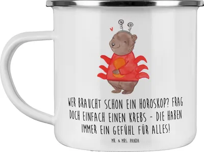 Produktbild von Mr. & Mrs. Panda Emaille Becher Krebs Gefühl - Weiß - Geschenk, familiär, Astrologie, Tasse, Pott, Geschenke Sternzeichen, Haferl, Tierkreiszeichen, Intuition, Teetasse