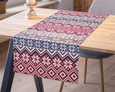 Produktbild von Tischläufer "Skandi" rot weiß grau gemustert, 40x140 cm, Mitteldecke