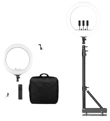 Image de Ringlight, luminosité réglable, rotation à 360 degrés, hauteur réglable jusqu'à 170 cm