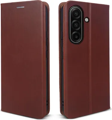 Produktbild von Handyhülle für Samsung Galaxy A57 5G Echtleder Flip Cover Hülle Case Kartenfach RFID Schutz Farbe: Dunkelbraun