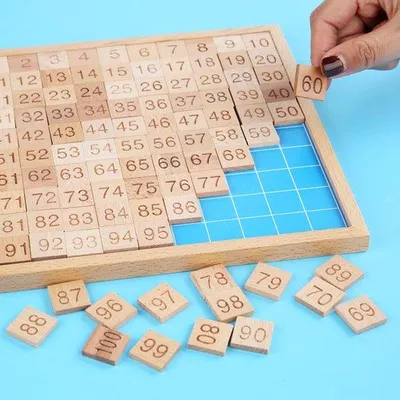 Produktbild von Holz-Lernbrett für Kinder, Zahlen von 1-100, frühkindliche Bildung, fortlaufende Zahlung, Lernhilfen für die Vorschule, hohles Holz.