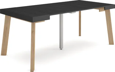 Image de TAPA Table console extensible, 180x90x73cm, Pour 8 personnes, Pieds en bois, Noir