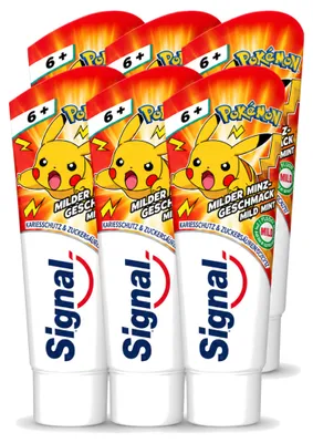 Immagine prodotto di 6 tubetti di dentifricio per bambini Signal - Gusto delicato alla menta - 75 ml - Confezione - 6 pezzi