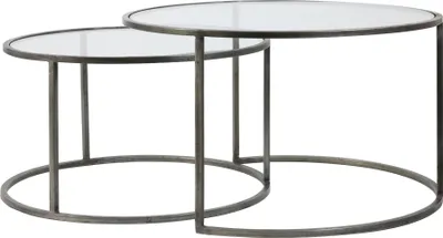 Produktbild von Light & Living Couchtisch S/2 Ø65x39+Ø75x44 cm DUARTE Glas-vintage zinn für Wohnzimmer Gartenzimmer usw.