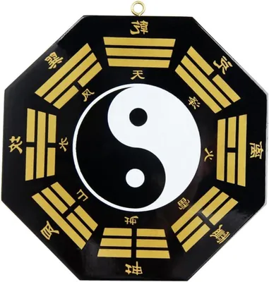 Acht Trigramme Spiegel Hänger aus Pfirsichholz Feng Shui Türdeko 15,5 cm Natur