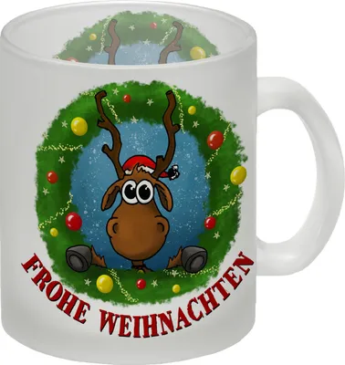 Produktbild von Frohe Weihnachten Glas Tasse mit Rentier Motiv