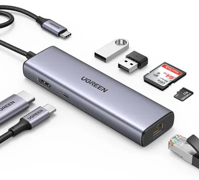 Produktbild von Ugreen USB-C to 2*USB3.0+HDMI+RJ 45+SD&TF+PD port Hub