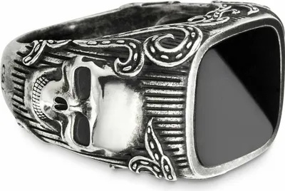 Produktbild von cai Ring Silber 925 oxydiert mit Totenkopf-Motiv und schwarzem Onyx